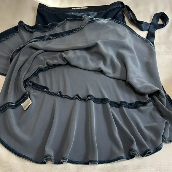 Nougat London Blue Velvet Ruffle Skirt Satin Ribbon Tie Small